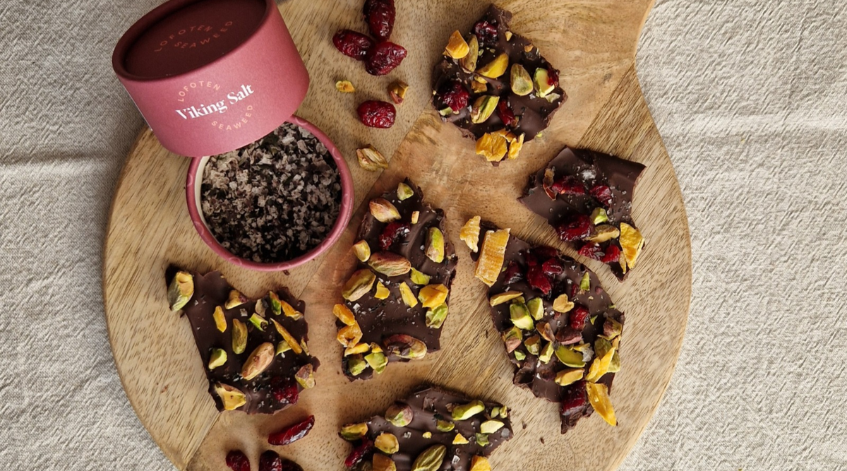 Chocolate Bark with Cranberries, Pistachios & Seaweed Salt