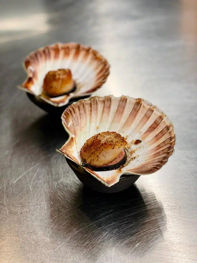 Scallops flavoured with seaweed from Lofoten Seaweed, served at restaurant Holmen